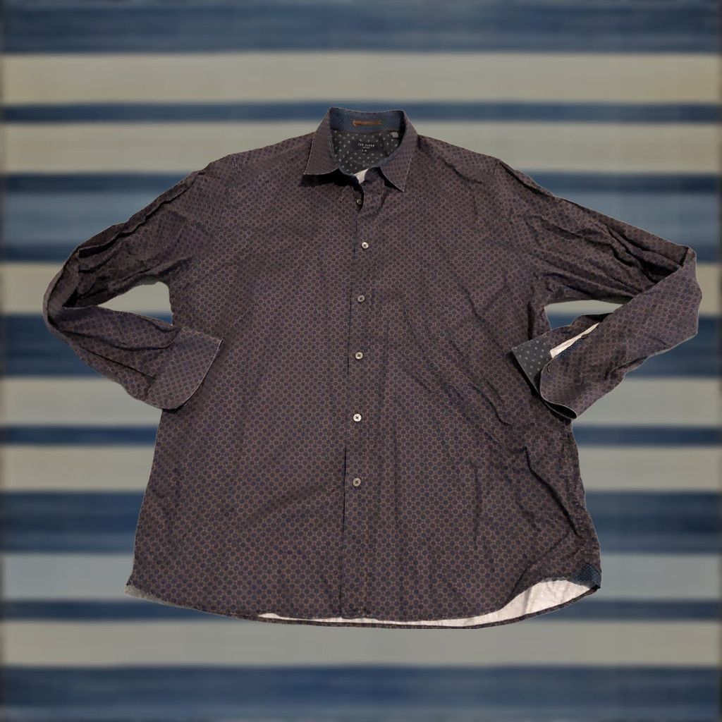 Ted Baker Ted Baker London Long Sleeve Shirt Mens Size 6 Geometric Purple 100% Cotton Button-Up Regular Adult Mens Size US S / EU 44-46 / 1 - 1 Thumbnail