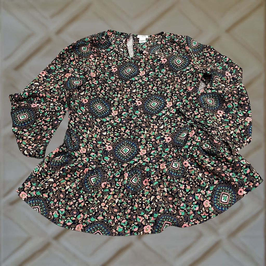 J.Crew J.Crew Blouse Shirt Womens XXS Multicolor Floral Bell Sleeve Tunic Top Regular Fit Blouse BOhemian Colorful Casual Top Size XXS / US 00 / IT 34 - 1 Thumbnail
