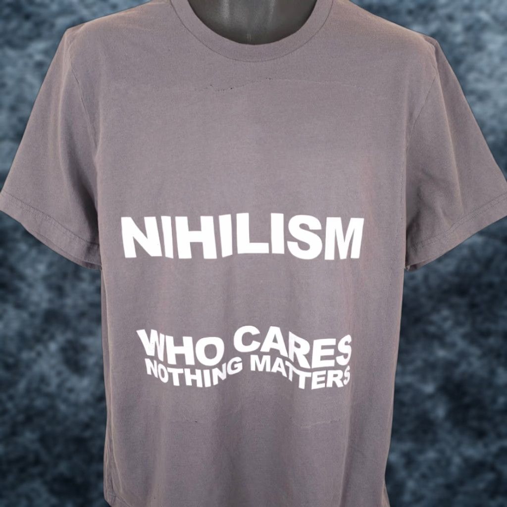 Vintage Nihilism T Shirt Mens XL Gray Who Cares Nothing Matters Bell a + Canvas Vintage No Size US XL / EU 56 / 4 - 1 Thumbnail