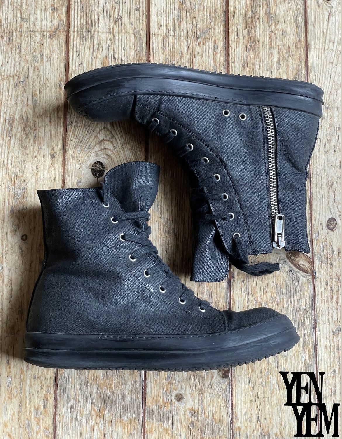 Rick Owens Ramones waxed black canvas