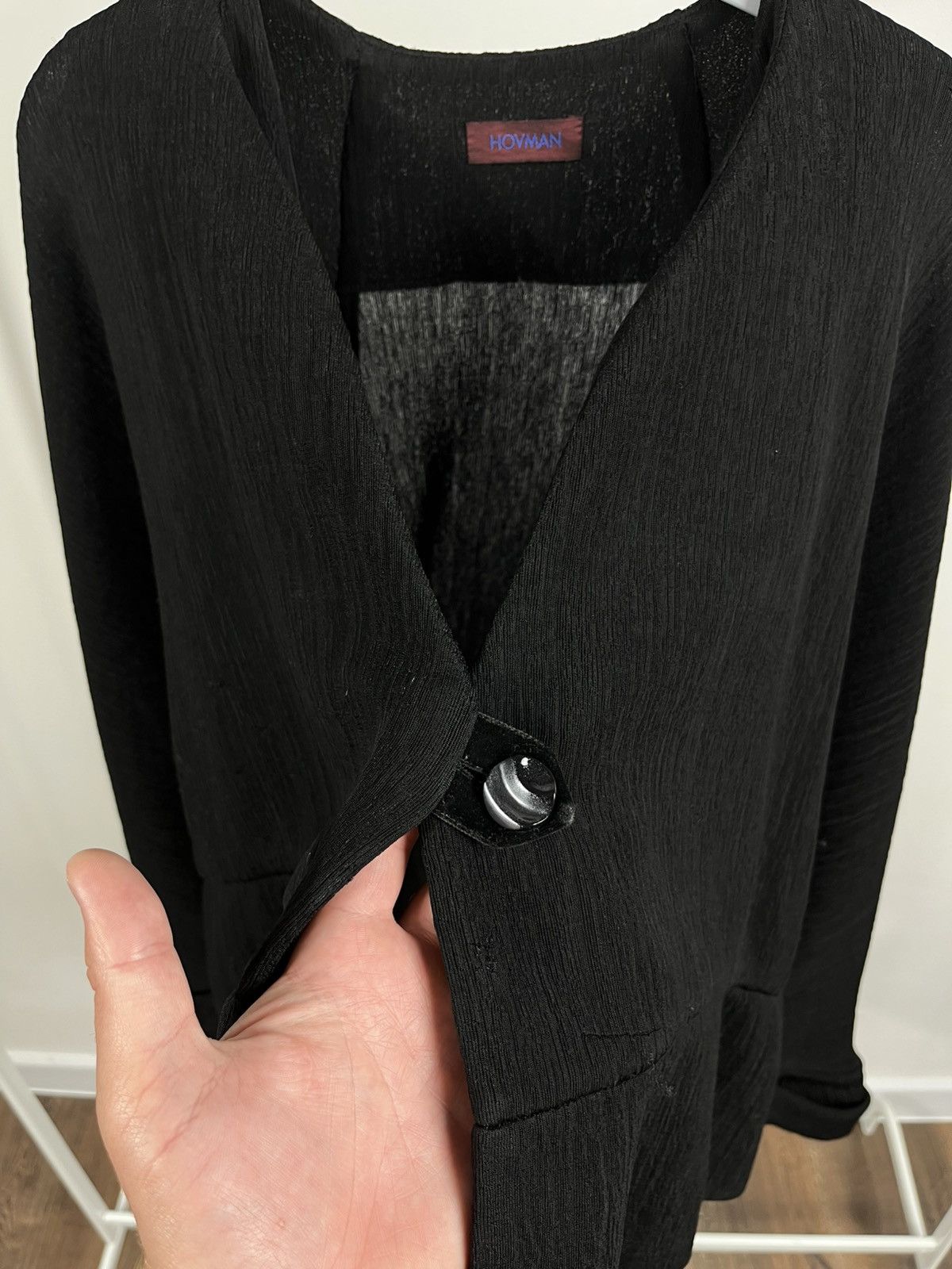 Japanese Brand Hovman Draped Cropped Jacket in Textured Black Fabric Size M / US 6-8 / IT 42-44 - 5 Thumbnail