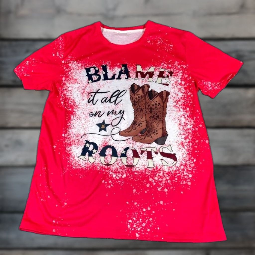 Roots Retro T-Shirt Women's XL Red Blame it on My Roots Cowboy Boots Western Cowgirl Size XL / US 12-14 / IT 48-50 - 1 Thumbnail
