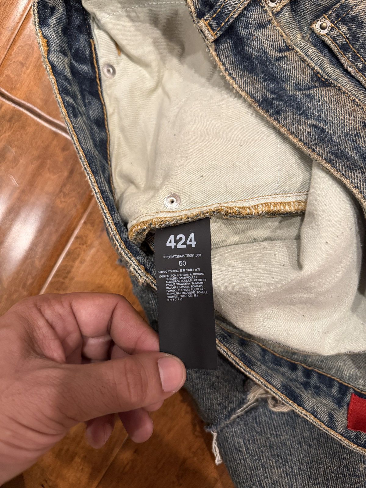 424 424 Big Daddy Denim Blue Brown Sugar Wash Distressed Size US 34 / EU 50 - 9 Thumbnail