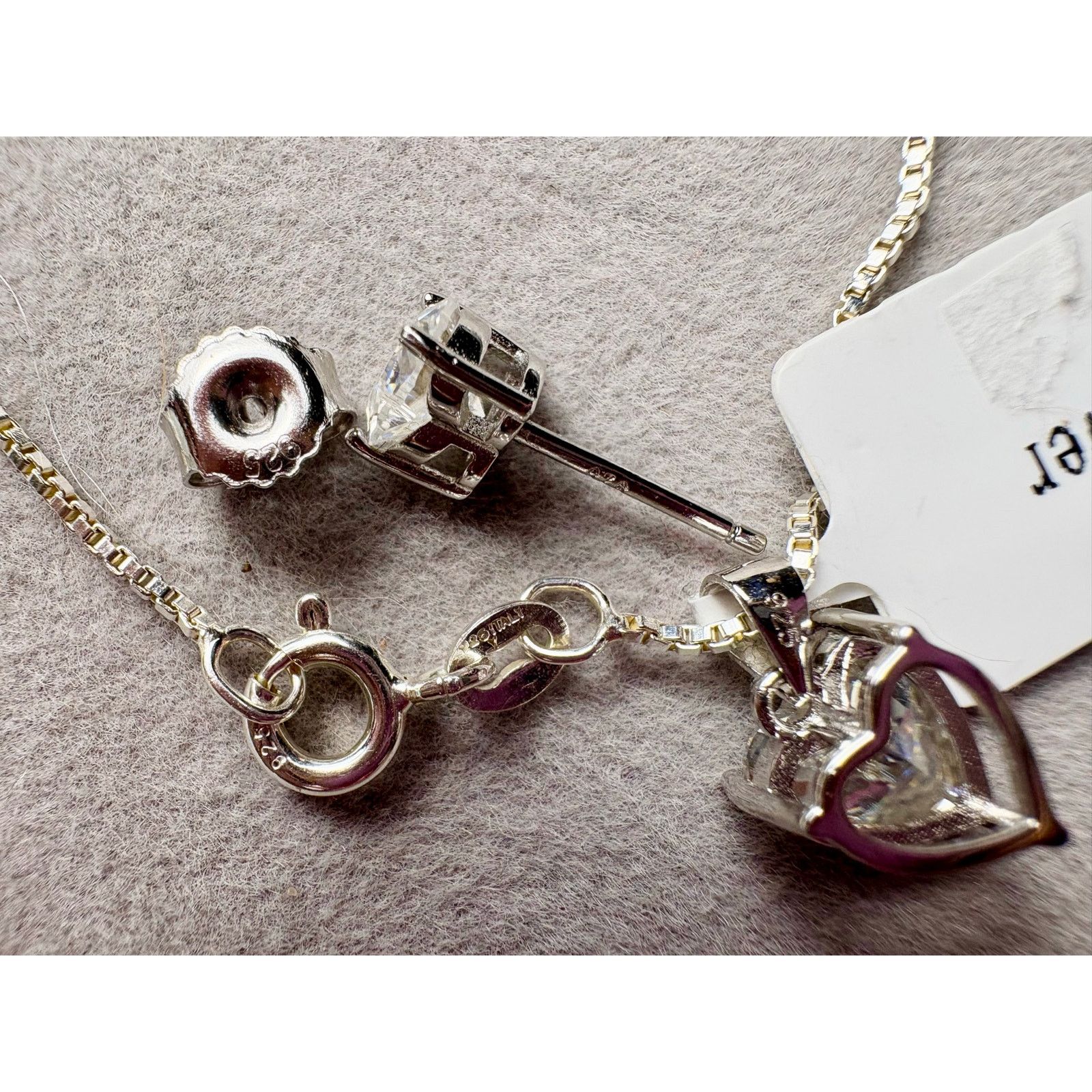 Jewelry Moissanite Heart 3PC Set: Ring, Necklace & Earrings - Silver Size ONE SIZE - 5 Thumbnail