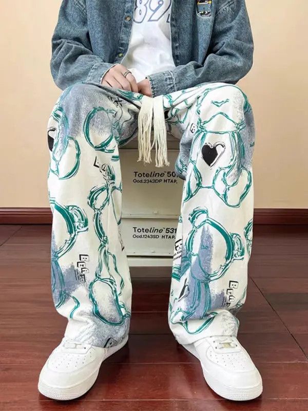 Japanese Brand Street hip-hop tie-dye bear print graffiti overalls Size US 32 / EU 48 - 5 Thumbnail