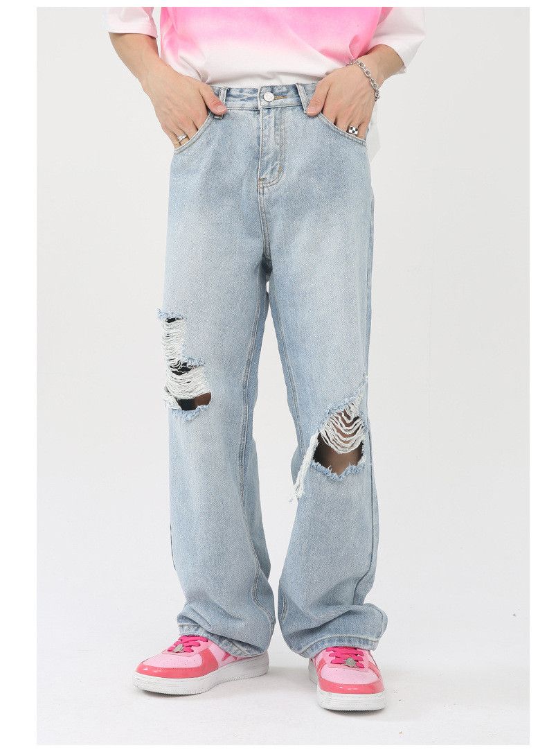 Japanese Brand × Vintage Men's loose washed straight ripped jeans Size US 34 / EU 50 - 1 Thumbnail