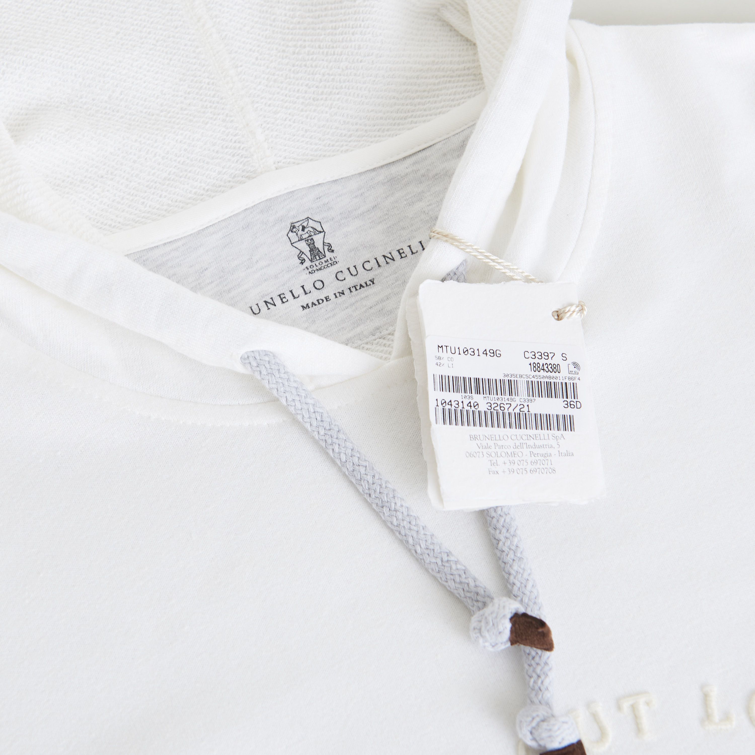 Brunello Cucinelli White Hooded Sweatshirt - Logo Embroidery, French Terry Size US S / EU 44-46 / 1 - 9 Thumbnail