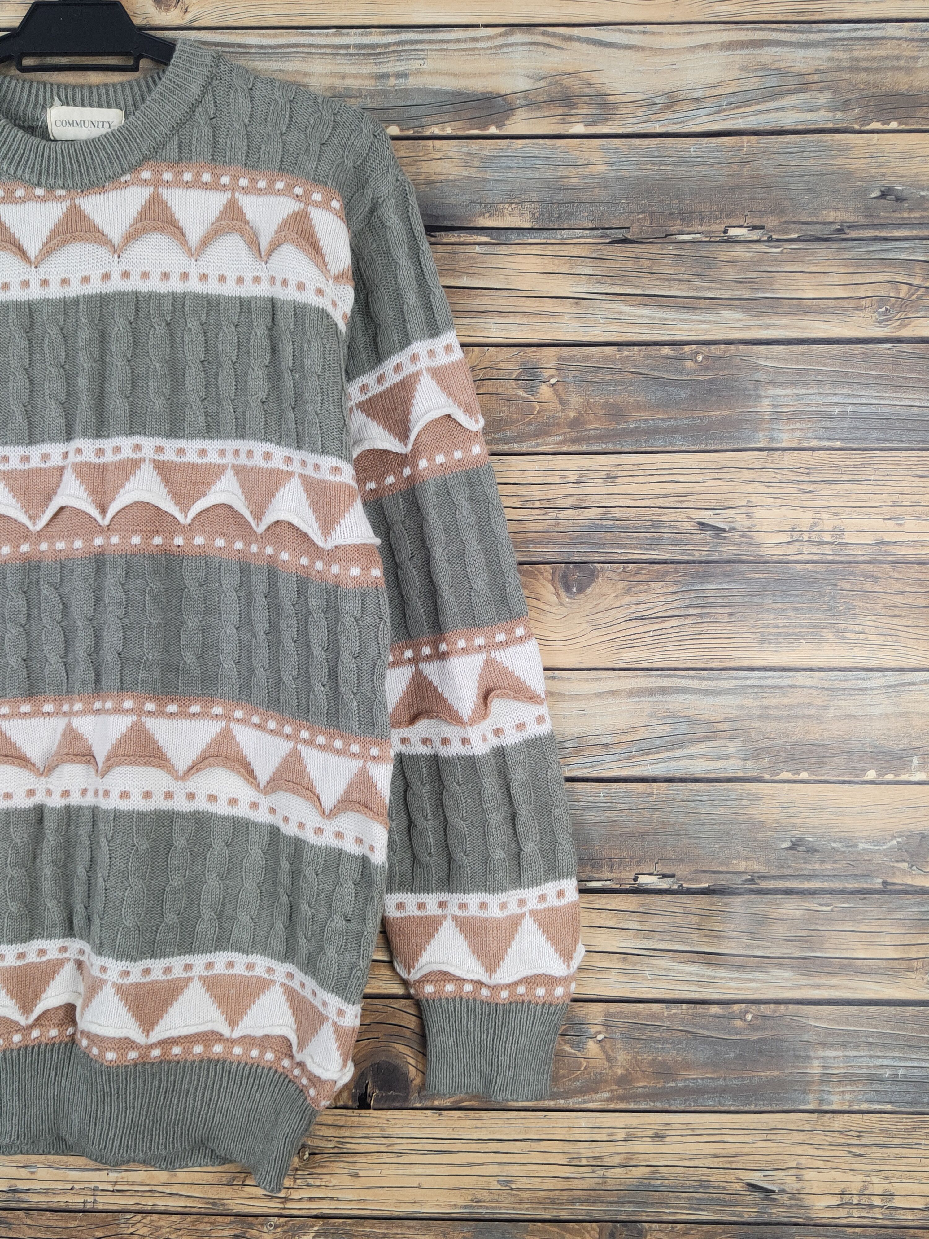 Aran Isles Knitwear Community Green Brown Knitwear Sweatshirts #W1092 Size US M / EU 48-50 / 2 - 5 Thumbnail