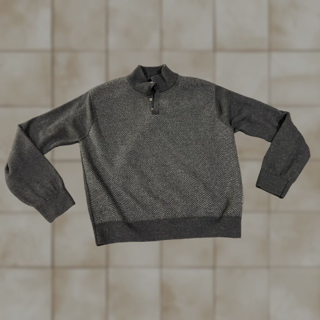 Vintage Mario Gilberti Sweater Mens 2XL Charcoal Gray Merino Wool Herringbone Mock Neck Pullover Zipper Logo Knit Wool Knitwear Size US XXL / EU 58 / 5 - 1 Thumbnail