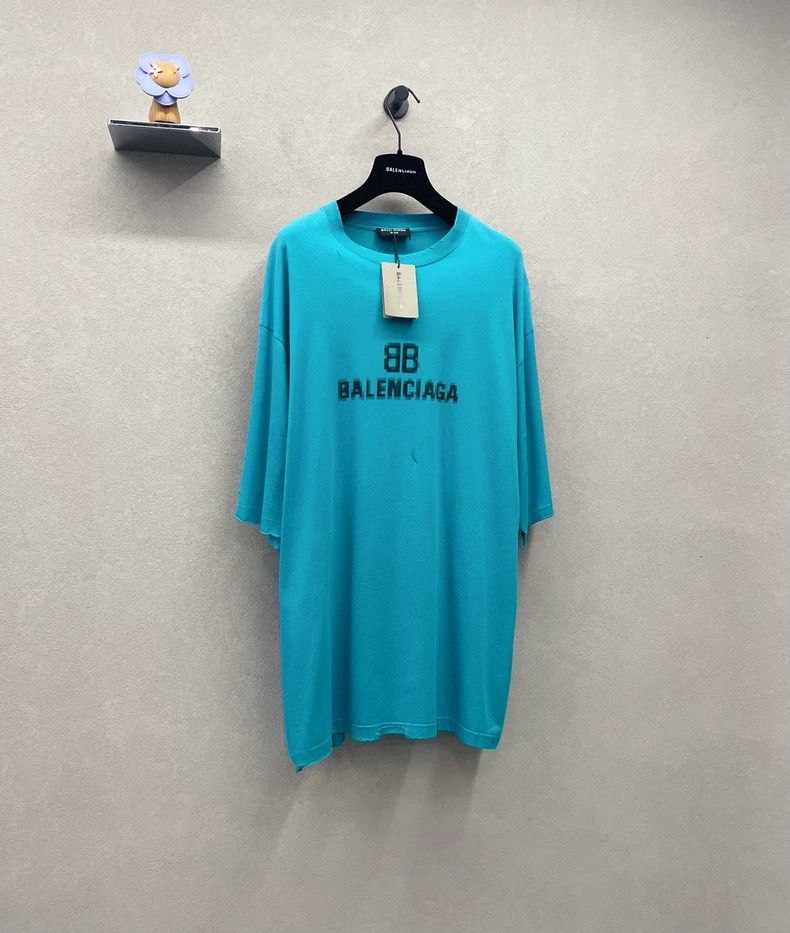 Balenciaga Balenciaga Teal Mosaic Distressed Short Sleeve Size US S / EU 44-46 / 1 - 3 Thumbnail