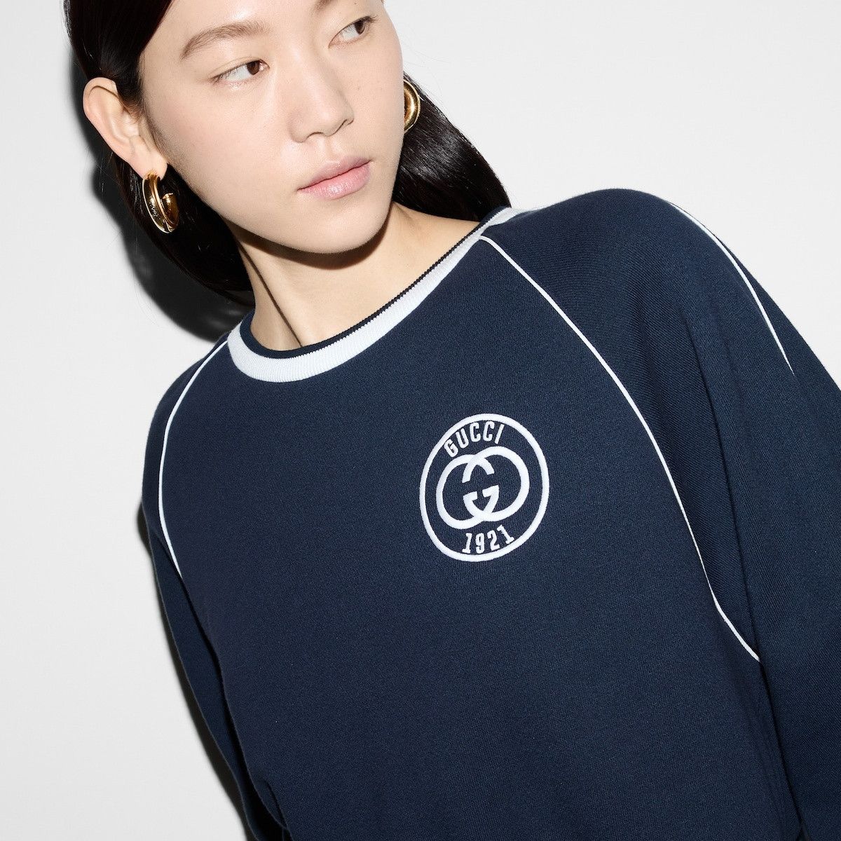 oc11z0126 Cotton Jersey Sweatshirt With Embroidery Blue