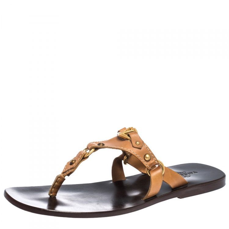 Valentino Valentino Tan Leather V Logo Flat Thong Sandals Size US 8 / EU 41 - 2 Thumbnail