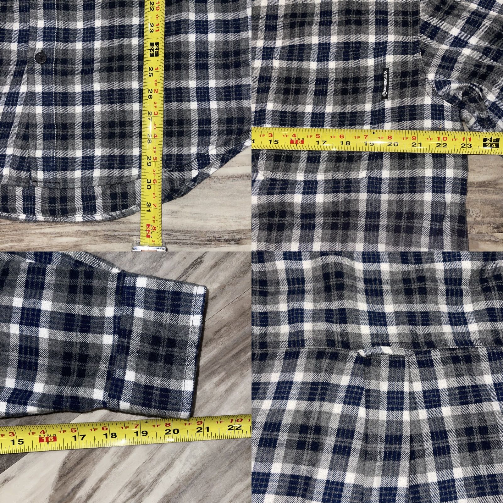 Vintage VINTAGE Wolverine Mens Large Gray Blue Plaid Cotton Soft Flannel USA Outdoors Work Shirt Size US L / EU 52-54 / 3 - 8 Thumbnail