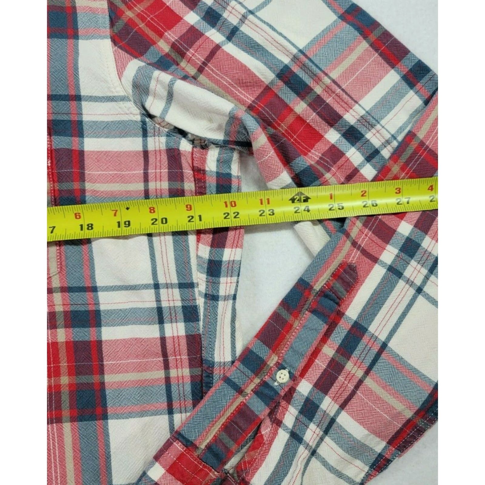 H&M L.O.G.G by H&M Mens Button-Up Shirt Plaid White Red Long Sleeve Adult Large Cotton 100% Pocket Classic Collar Mens Size US L / EU 52-54 / 3 - 7 Thumbnail