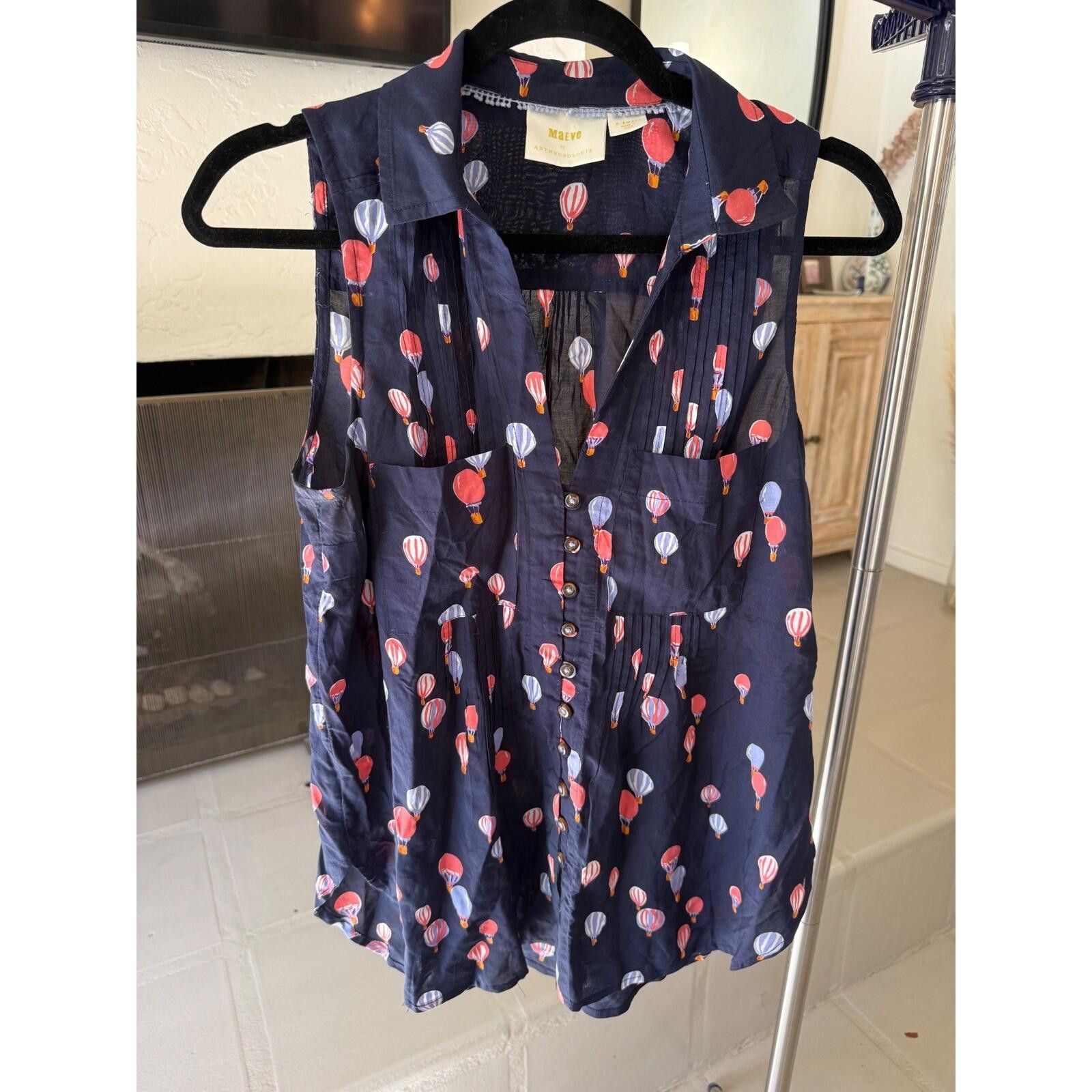 Anthropologie Maeve Anthropologie Balloon Print Sleeveless Blouse Navy XS Size XS / US 0-2 / IT 36-38 - 5 Thumbnail