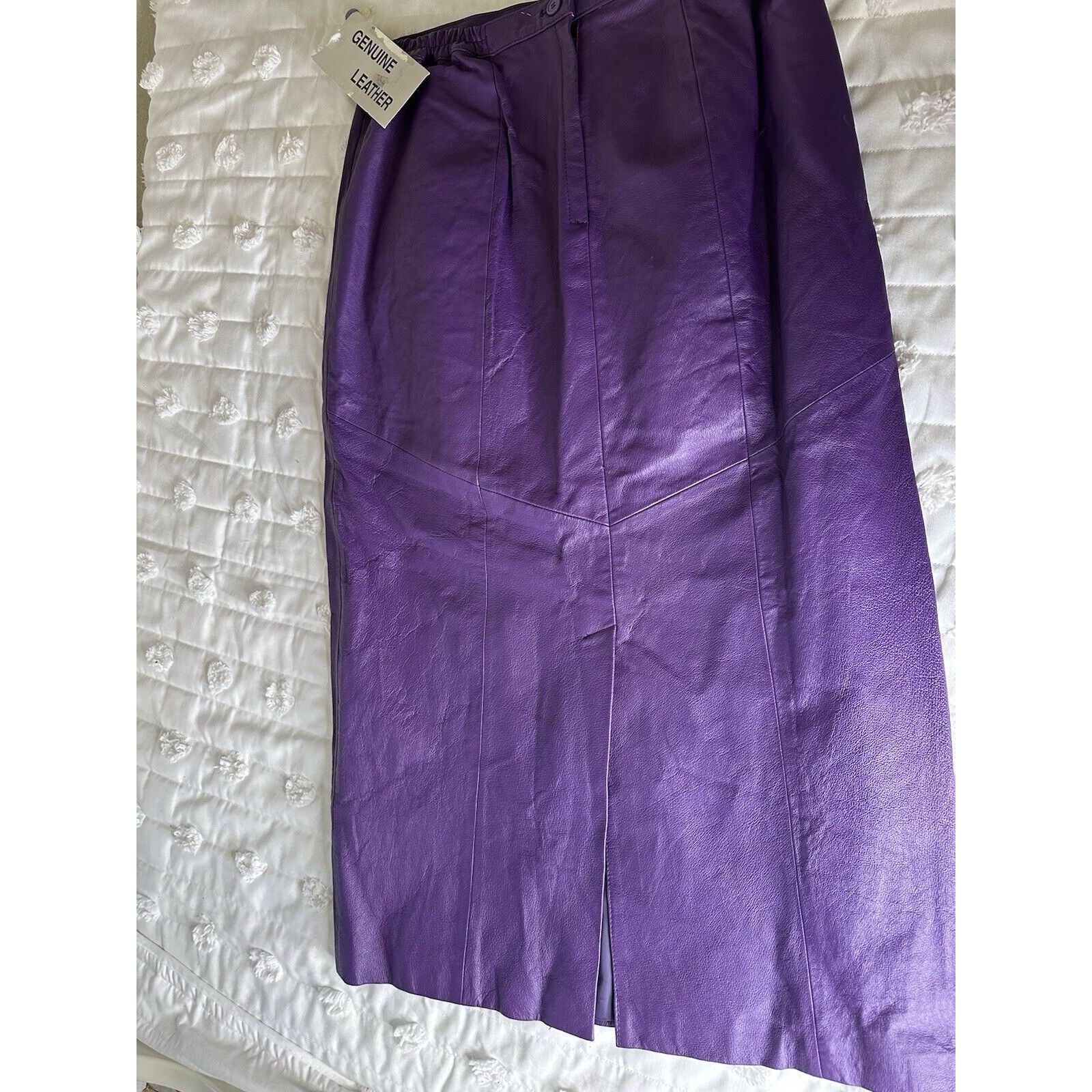Vintage VTG 80s 90s Leather Woman’s M/L Elastic Waist Skirt Long Pen Size 32" / US 10 / IT 46 - 2 Thumbnail
