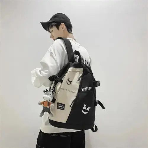 Japanese Brand Fashion punk colorblock smile backpack aesthetic Size ONE SIZE - 3 Thumbnail