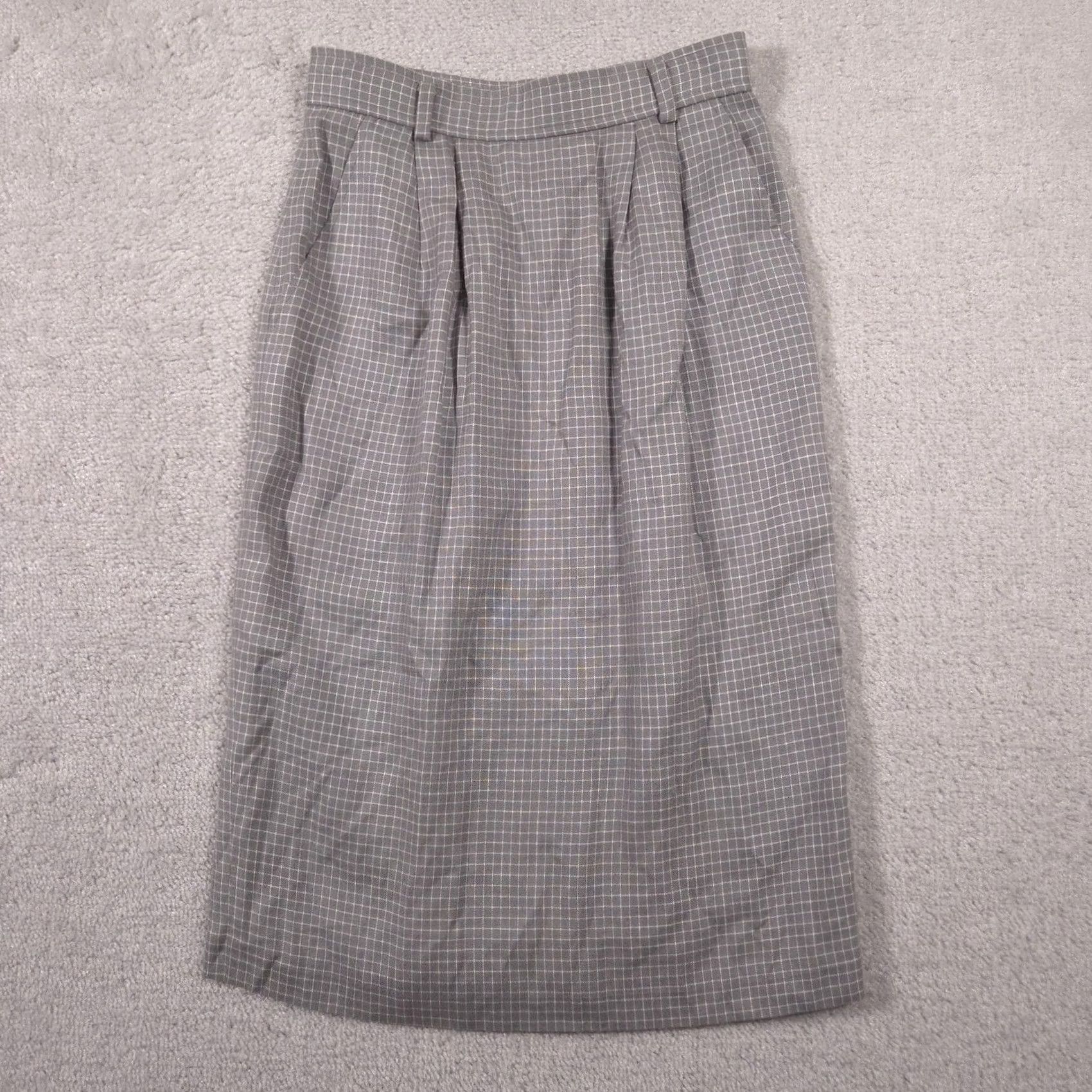 Evan Picone VINTAGE Evan Picone Petites Skirt Womens 4 Petite Gray Plaid Midi Career 80s Size 27" / US 4 / IT 40 - 2 Thumbnail