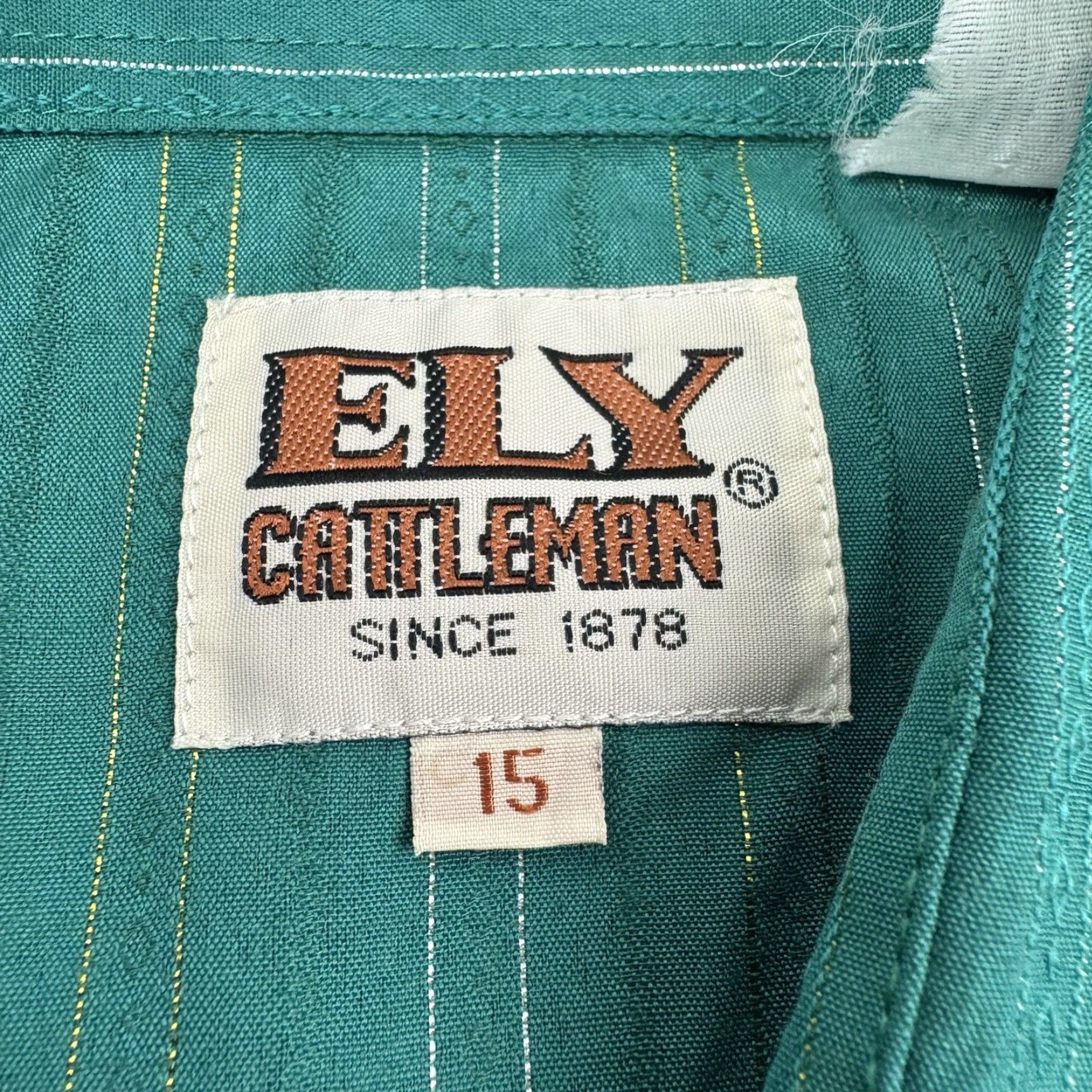 Vintage VINTAGE Ely Cattleman Pearl Snap Shirt Adult 15 Green Striped Western Cowboy 90s Mens Size US M / EU 48-50 / 2 - 4 Thumbnail
