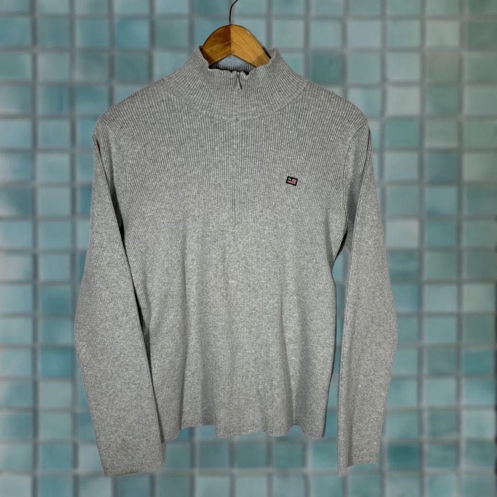 Polo Ralph Lauren Ralph Lauren Sport Womens XL Gray Ribbed Quarter Zip Sweater American Flag Patch Size XL / US 12-14 / IT 48-50 - 1 Thumbnail
