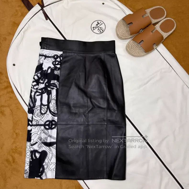 Hermes Hermes Black and White Sheepskin Silk Jacquard Skirt Size 42" / US 20 - 2 Thumbnail