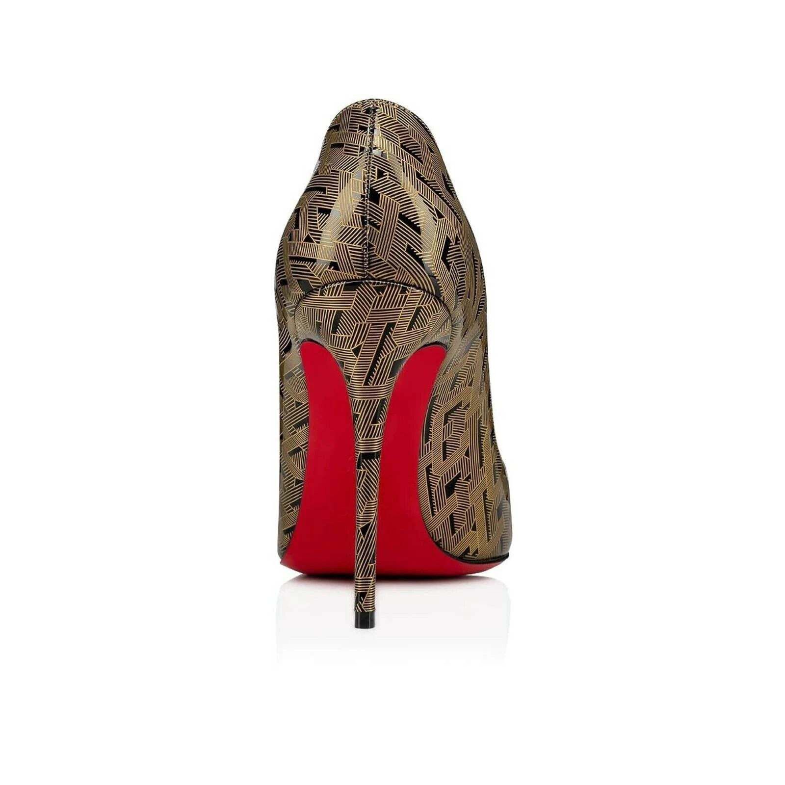 Christian Louboutin Pigalle Follies 100 Patent Black Gold CL Heel Pump Shoe 40 Size US 10 / IT 40 - 7 Thumbnail
