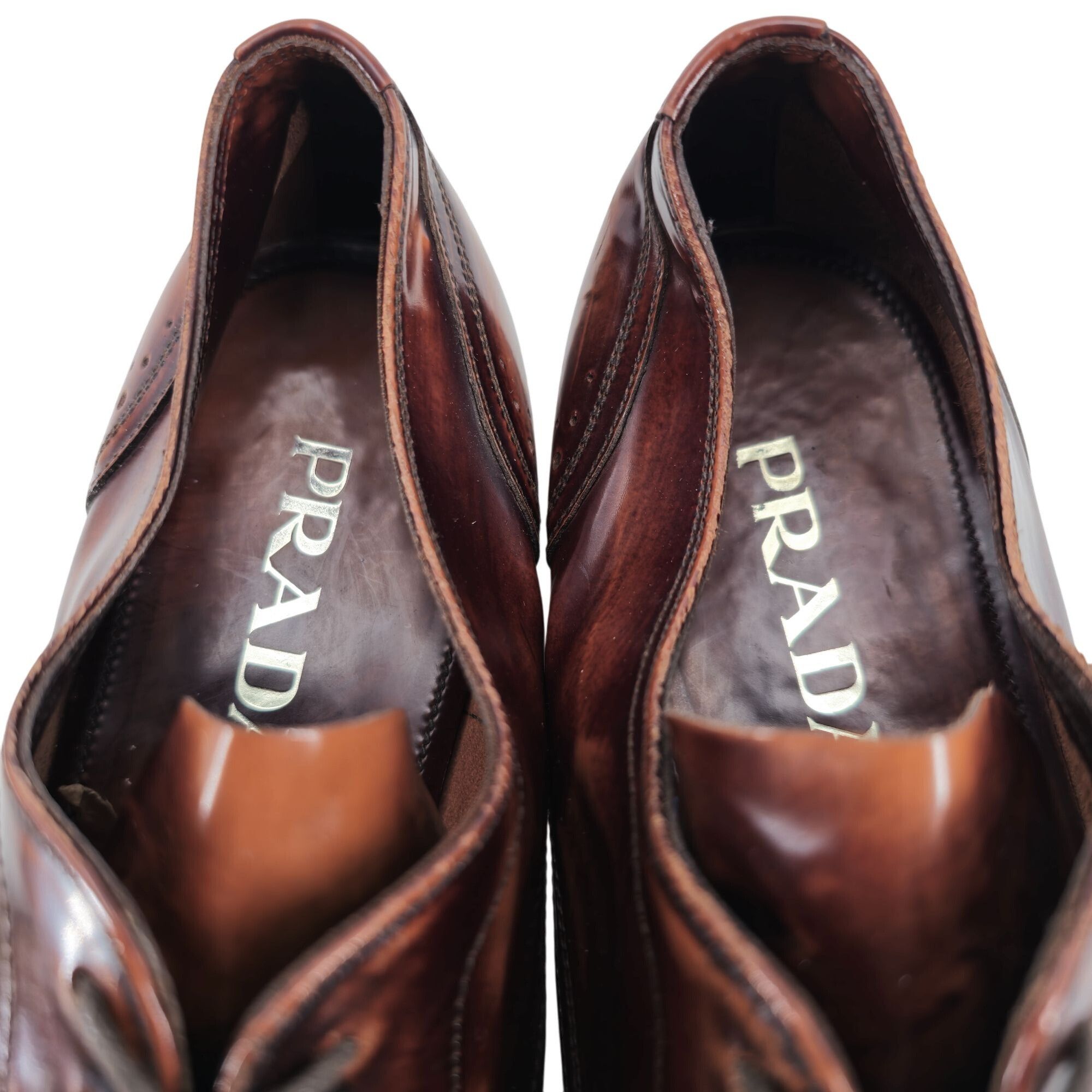 Prada Prada Italy Mens 7.5 Distressed Brown Leather Wingtip Derby Size US 7.5 / EU 40-41 - 4 Thumbnail