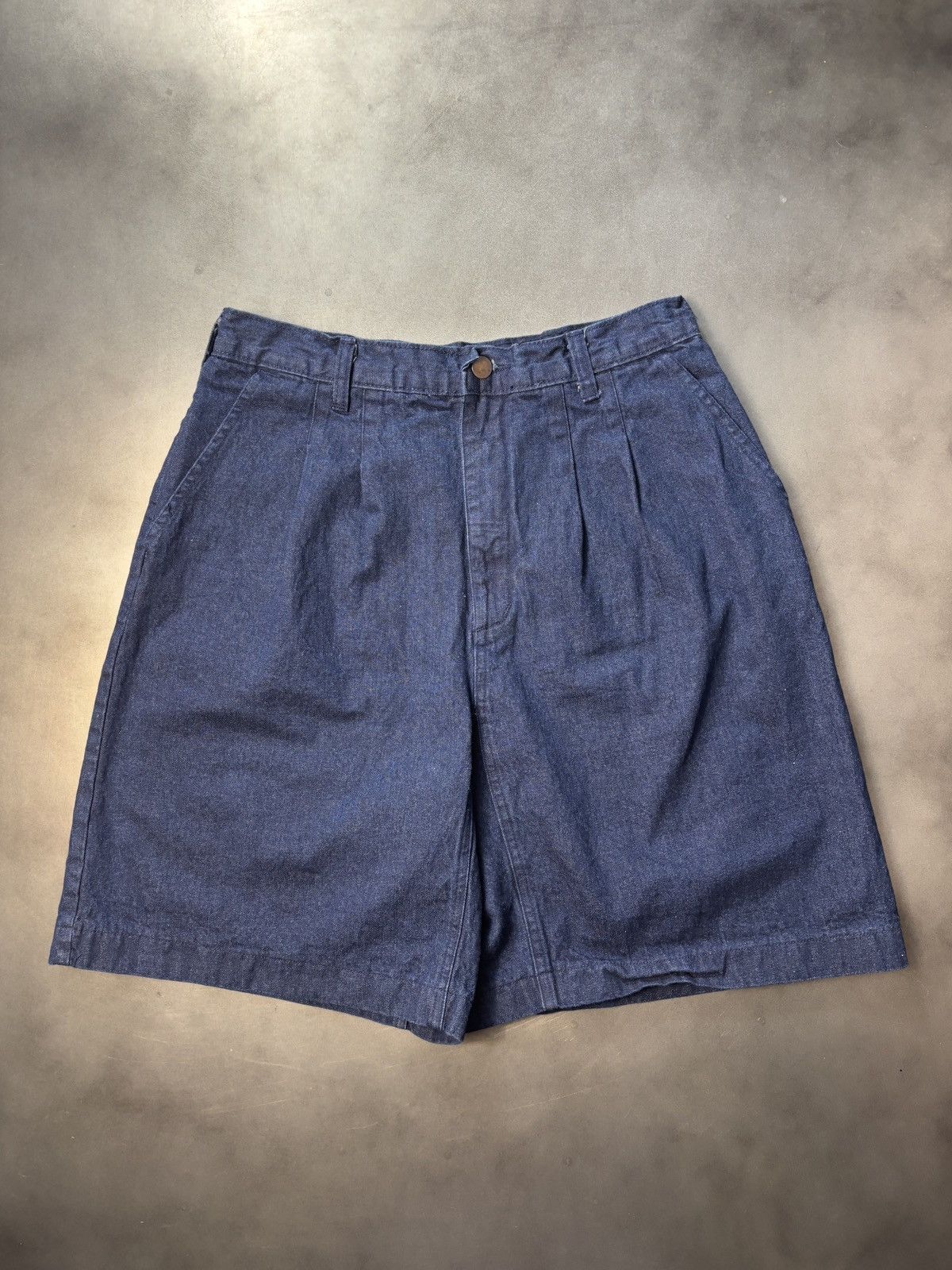 Vintage 1990s Vintage Pleated Jean Shorts Dark Denim Jorts USA Made Size US 29 - 15 Thumbnail