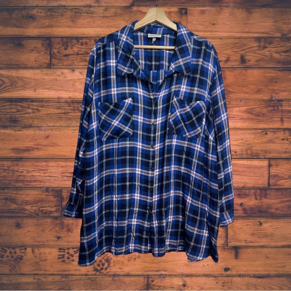 Other Catherines Royal Blue Plaid Button Back Shirt 4X Size 4XL / US 24-26 - 1 Thumbnail