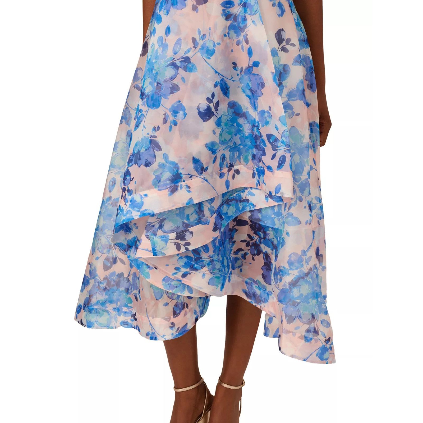 Adrianna Papell Adrianna Papell Blush Pink Blue Floral Print Organza Midi Size S / US 4 / IT 40 - 4 Thumbnail