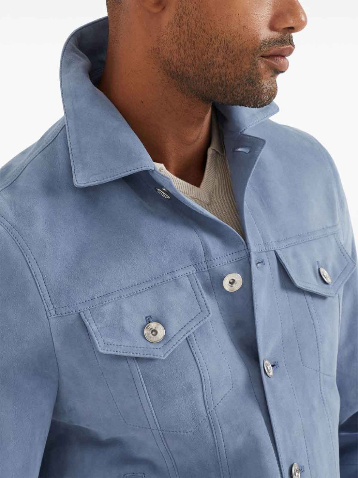 Brunello Cucinelli Leather Jacket in Light Blue Size US L / EU 52-54 / 3 - 3 Thumbnail