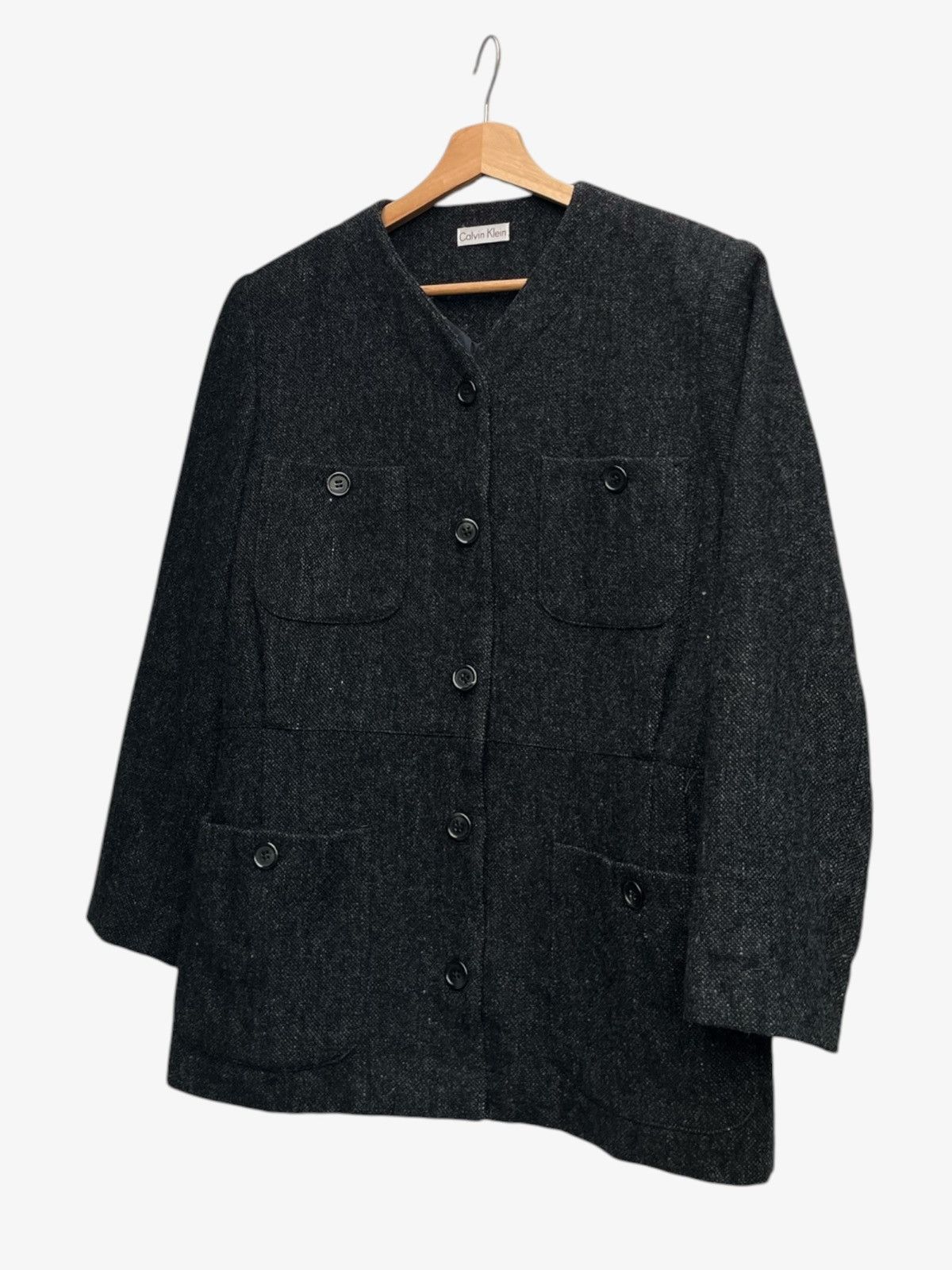 Calvin Klein Calvin Klein by Onward Collarless Tweed Wool Utility Shacket Size L / US 10 / IT 46 - 5 Thumbnail