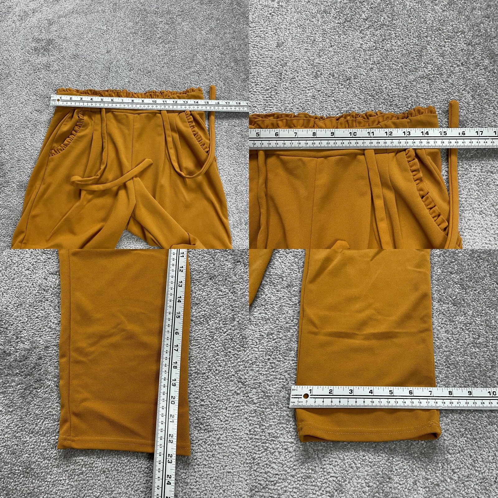 Vintage SOHO Paperbag Pants Womens Medium Mustard Belted Elastic Waist Trouser Size M Knit Polyester Spandex Solid Yellow Size 32" / US 10 / IT 46 - 8 Thumbnail