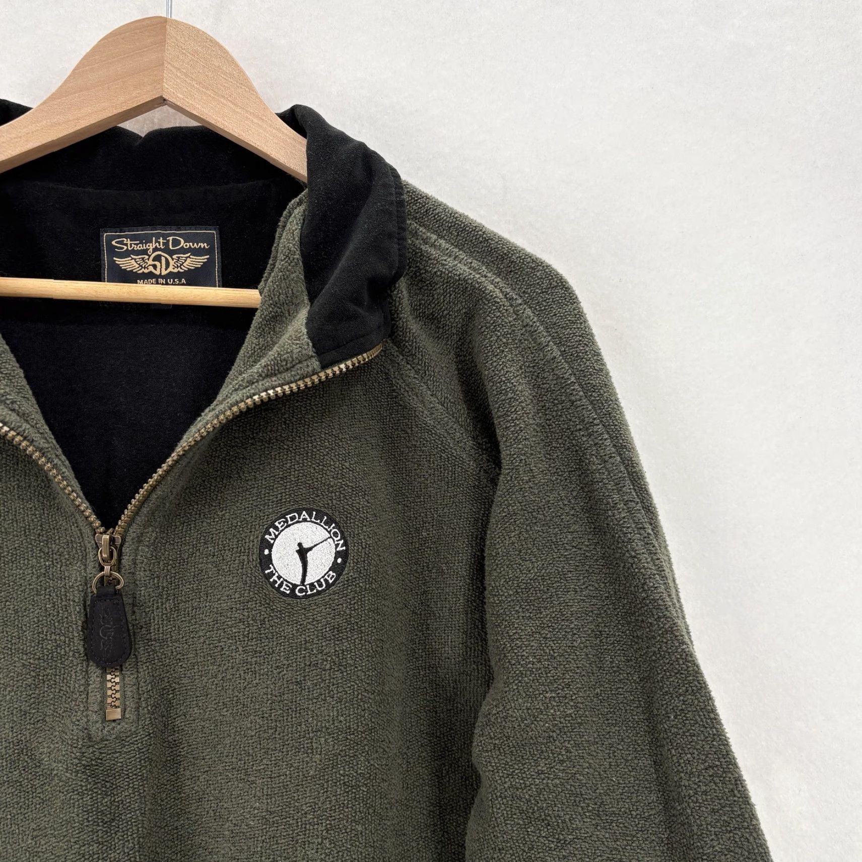 CLOT VINTAGE Straight Down Sweatshirt Mens XL Green 1/4 Zip Medallion Club Golf Terry Cloth Size US XL / EU 56 / 4 - 2 Thumbnail