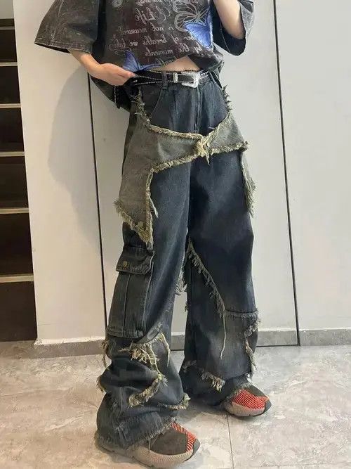 Japanese Brand Y2K Vintage Big Star Designed Ripped Denim Oversize Jeans Size 24" / US 00 / IT 34 - 4 Thumbnail