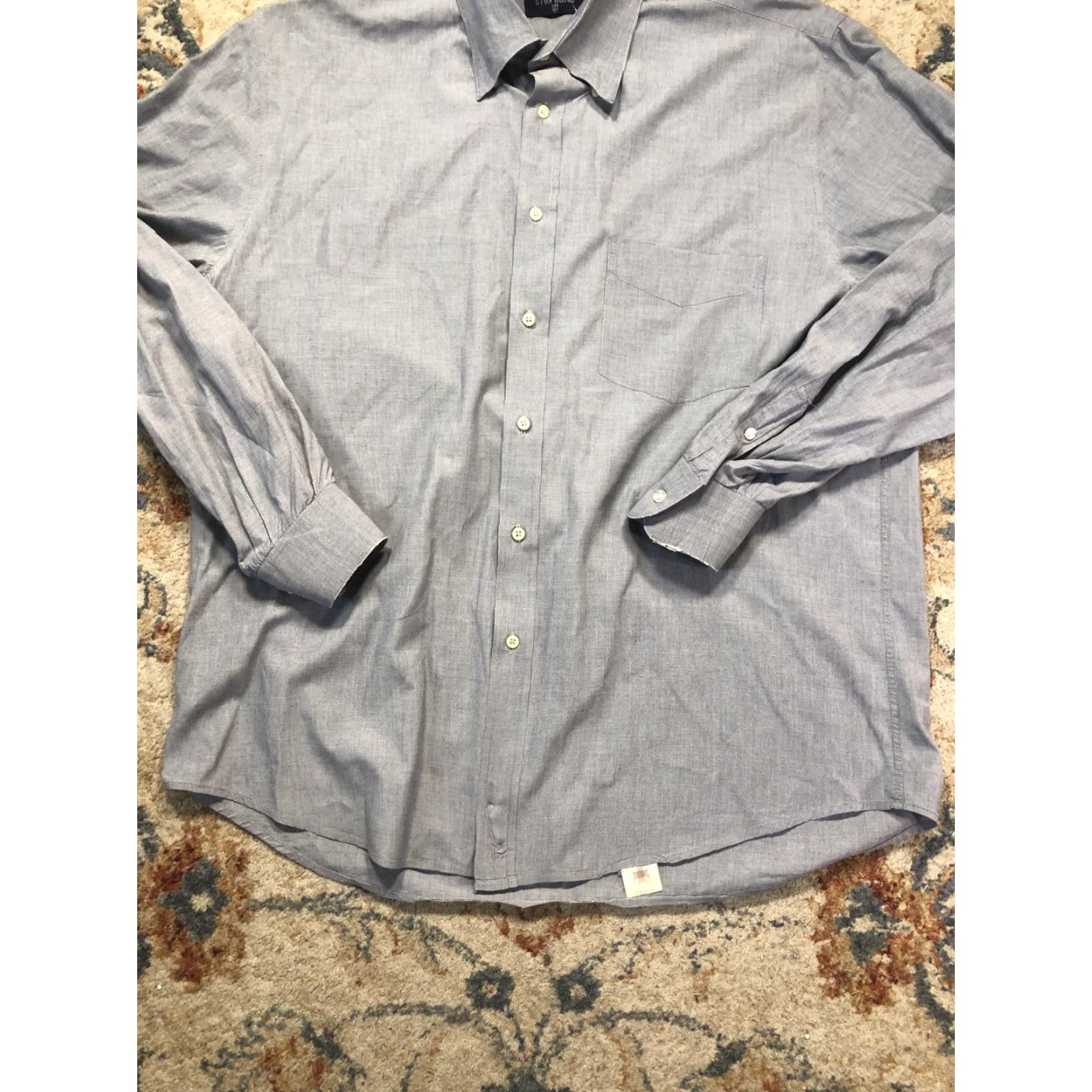 Eton Eton Blues Dress Shirt Mens 16.5 Blue Solid Long Sleeve Button Front Casual Shirt Size US XL / EU 56 / 4 - 5 Thumbnail