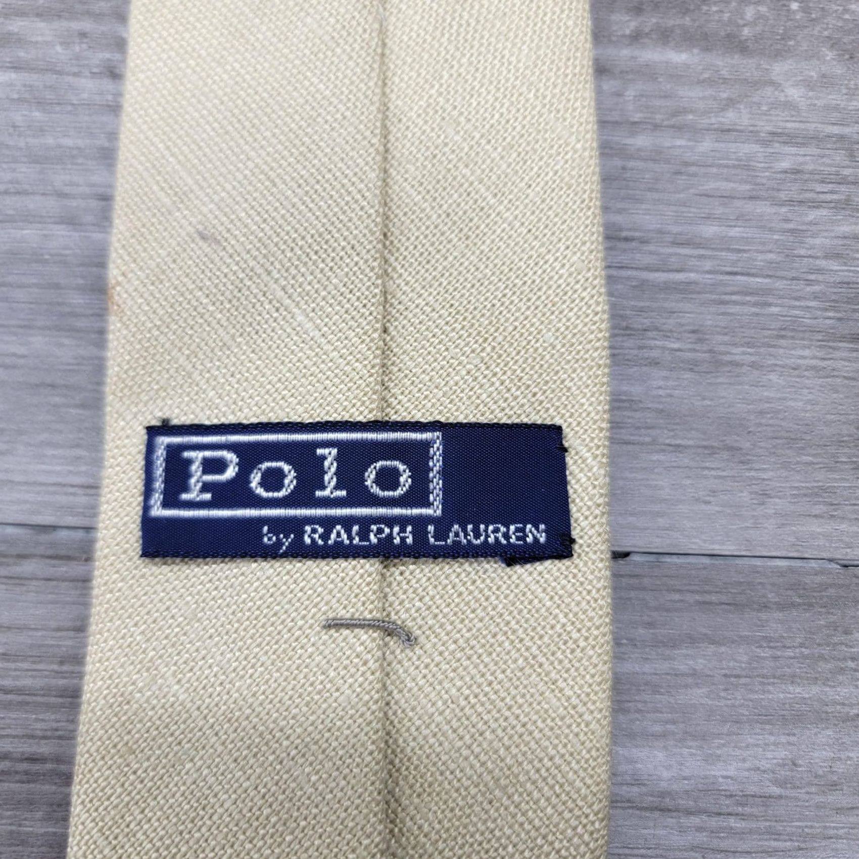 Polo Ralph Lauren Polo By Ralph Lauren Tie Mens One Size Beige Linen Skinny Slim Embroidered Logo Size US M / EU 48-50 / 2 - 7 Thumbnail