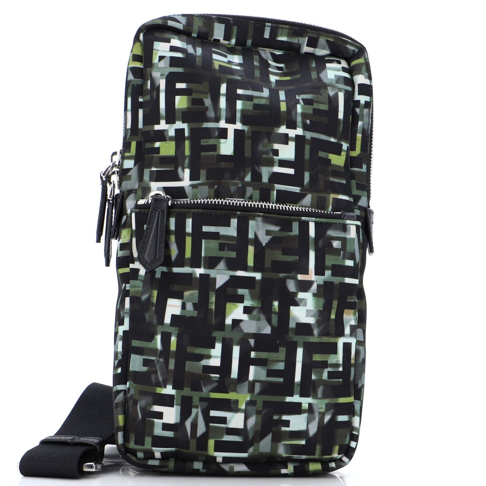 image of Fendi Front Pocket Sling Bag Camouflage Zucca Nylon Small in Print, Women's
