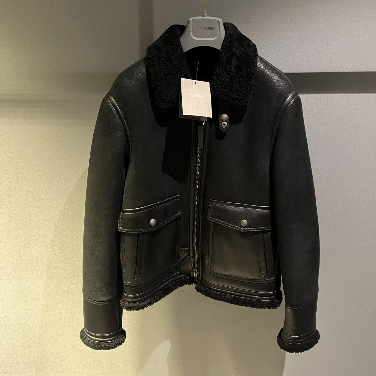 image of Tom Ford Shearling Jacket In Size 56 in Black, Men's