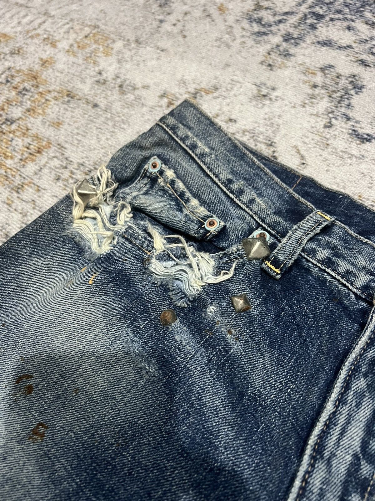 If Six Was Nine × Le Grande Bleu (L.G.B.) × Tornado Mart RNA Japan Stud Distressed Super Flare Jeans Size US 31 - 5 Thumbnail