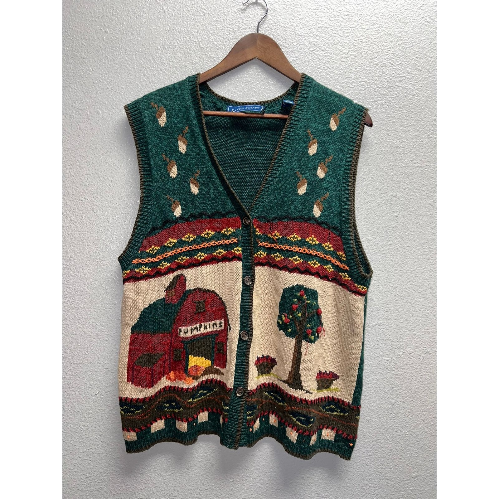 Vintage Womens Karen Scott Fall Sweater Vest Pumpkins Missing Button Size L / US 10 / IT 46 - 1 Thumbnail
