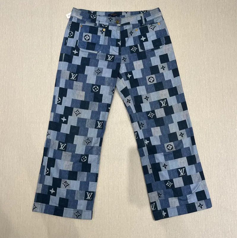 Louis Vuitton Louis Vuitton Summer Blue Cotton Checkered Denim Pants 0089 Size 27" / US 4 / IT 40 - 1 Thumbnail