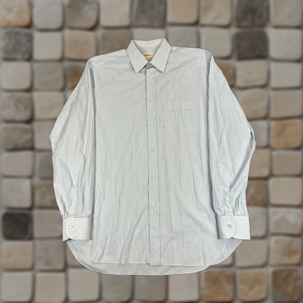 Brioni Brioni Dress Shirt Mens 16 White Blue Cotton Button Up Size 42R - 1 Thumbnail