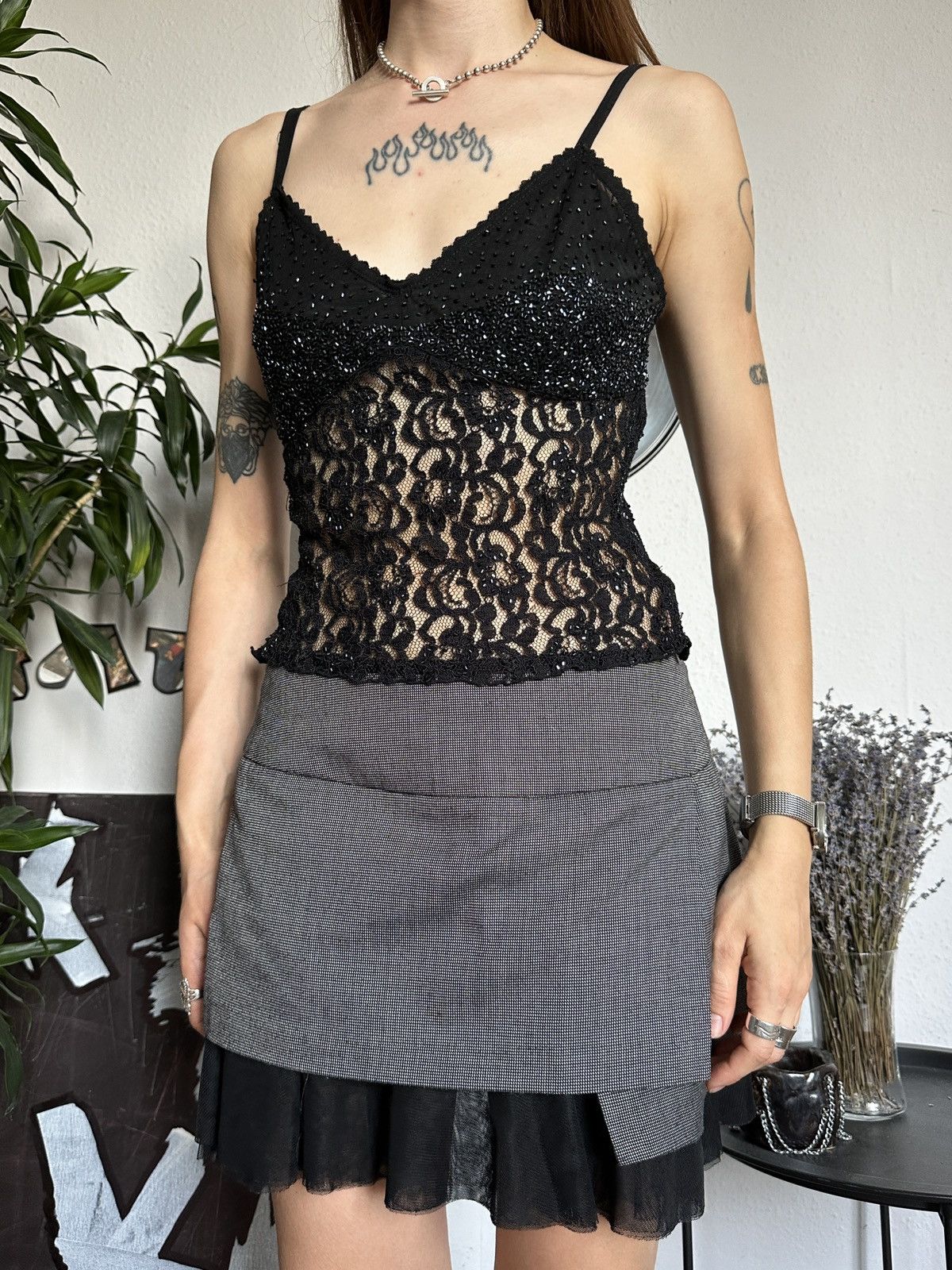 Designer × Vintage Gorgeous Evening Silk Beaded Cami Top Bustier Blouse Size S / US 4 / IT 40 - 4 Thumbnail