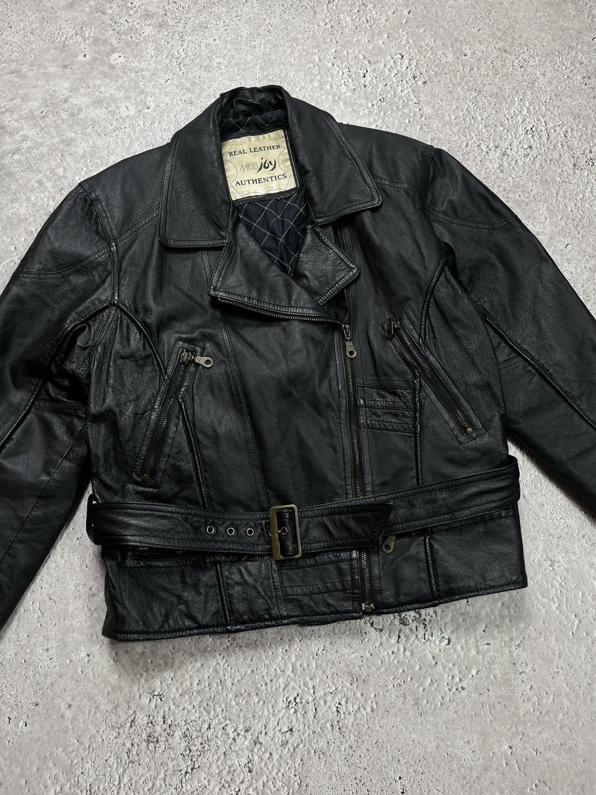 Leather Vintage Black Real Leather Biker Jacket Belted Motorcycle Size US M / EU 48-50 / 2 - 5 Thumbnail