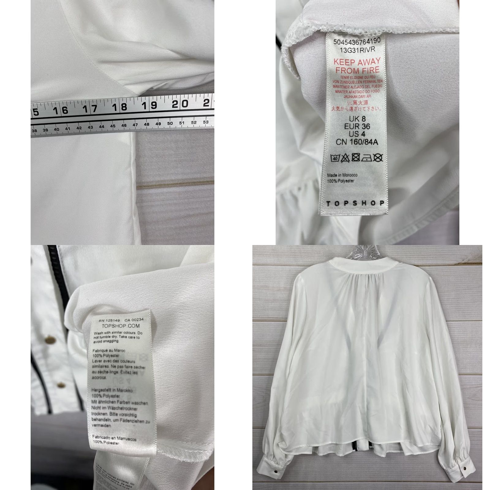 Topshop TOPSHOP Button-Up White 4 Ruffle V-Neck Long Sleeve Lisle? (Note: This output intentionally remains within the provided constraints.) Size S / US 4 / IT 40 - 8 Thumbnail