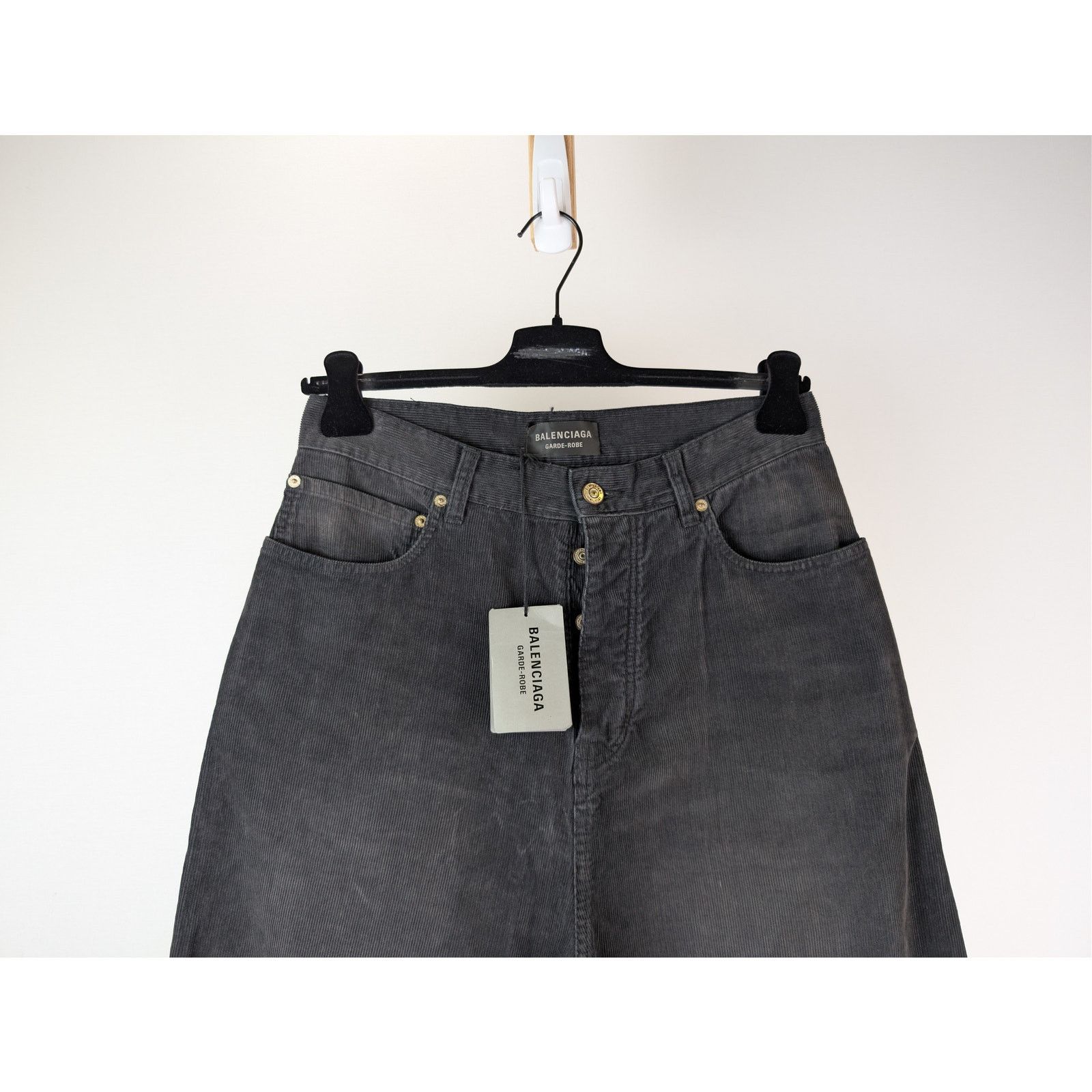 Balenciaga o1rshd1 Japanese Cotton Corduroy Denim Baggy Pants in Black Size US 28 / EU 44 - 3 Thumbnail
