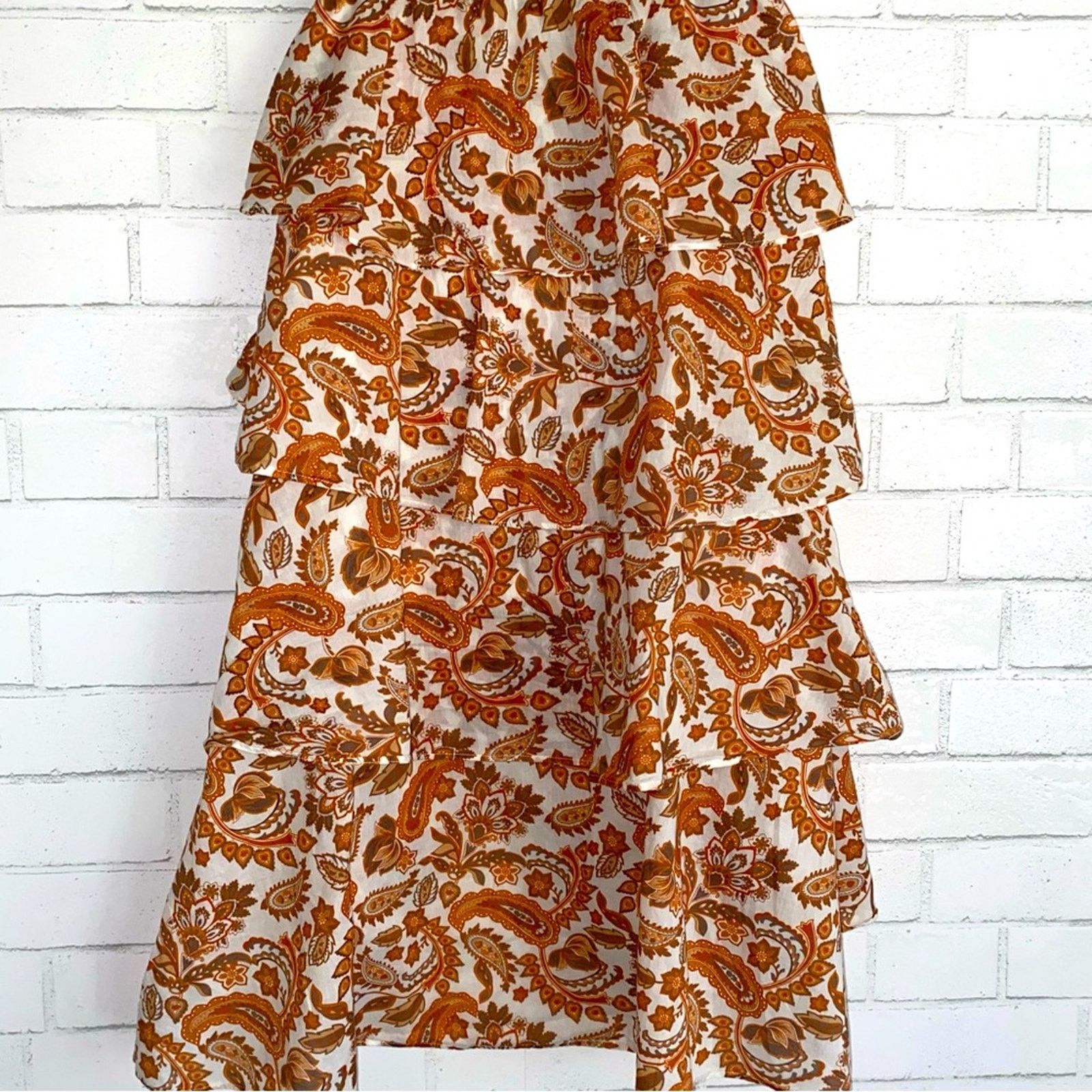Maje MAJE $345 Orange Paisley Cotton Tiered Skirt FR34 USXS Size 26" / US 2 / IT 38 - 2 Thumbnail