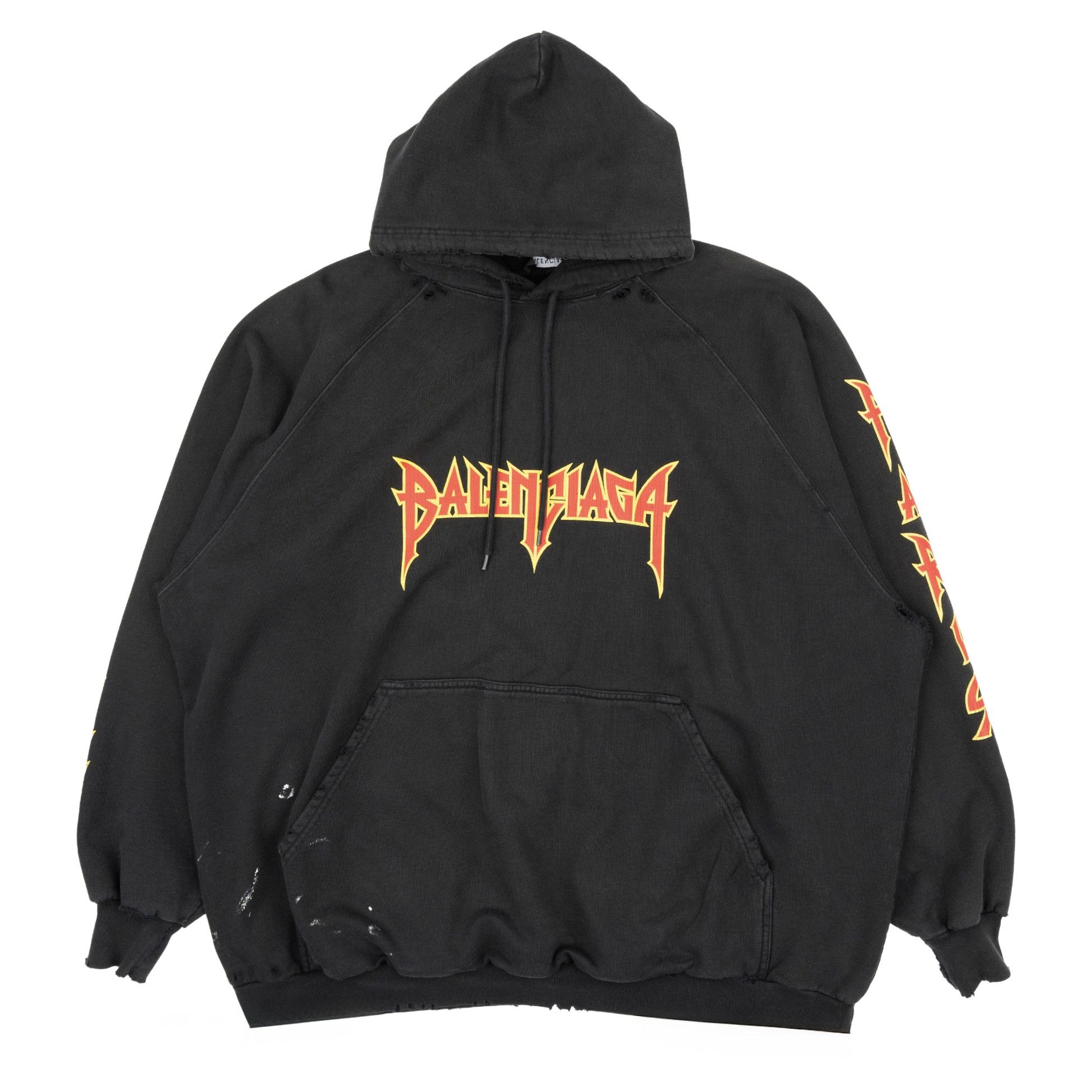 Balenciaga Oversized Painted Vintage Metal Logo Hooded Sweatshirt Dirt Size US XS / EU 42 / 0 - 1 Thumbnail