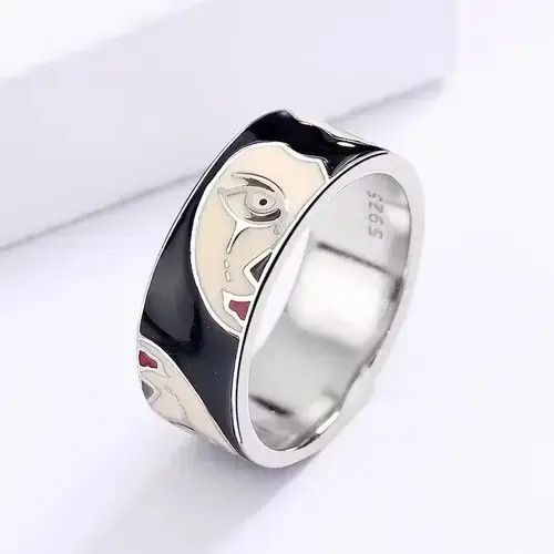 Japanese Brand × Jewelry × Vintage Creative Handmade Irregular Half Face Enamel Heart Ring Size ONE SIZE - 2 Thumbnail